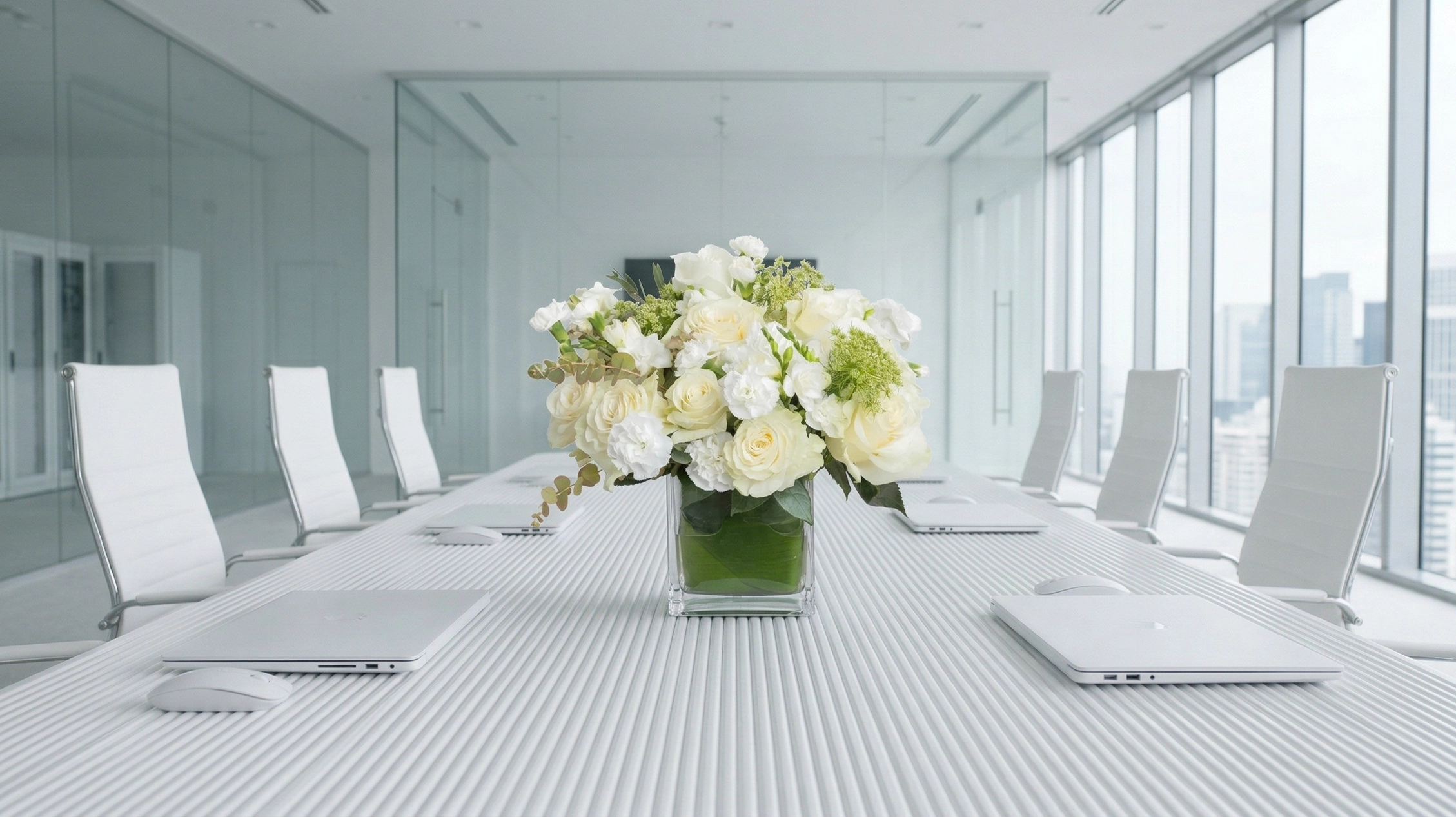 The quality our clients never have to ask for — boardroom floral centerpiece