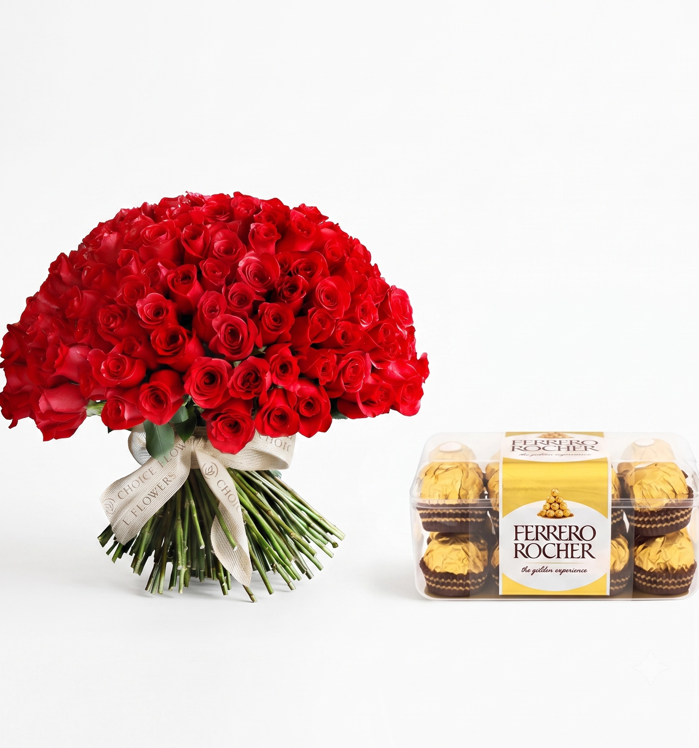 Red Rose Love with Stem + Ferrero Rocher