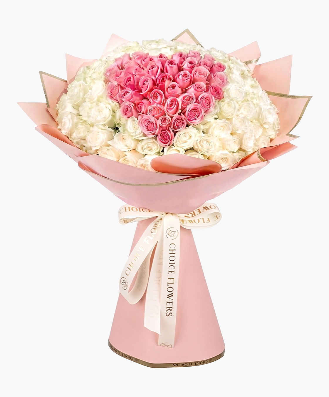 Pink Heart In White Roses